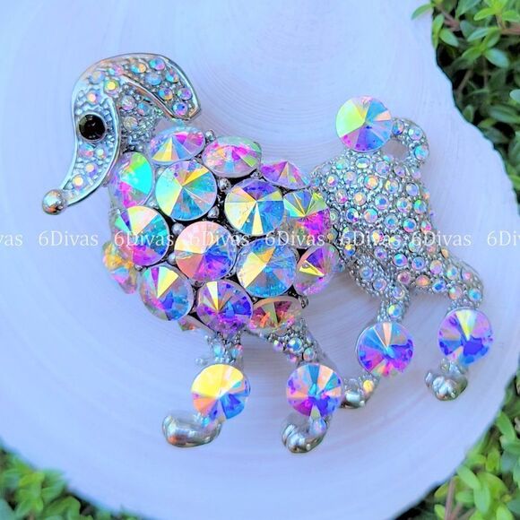 LARGE Bling Glitter Poodle Dog Brooch Pin - Picture 1 of 7